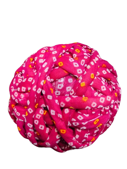 Rajasthani Floral Print Knotted Pagdi, Red Cotton Turban, Geometric Pattern