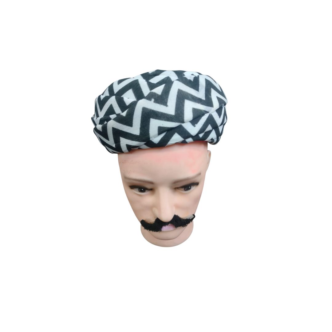 DEHATIBAZAR | Chevron Print Cotton Pagdi | Black and White Pattern | Traditional Headwear