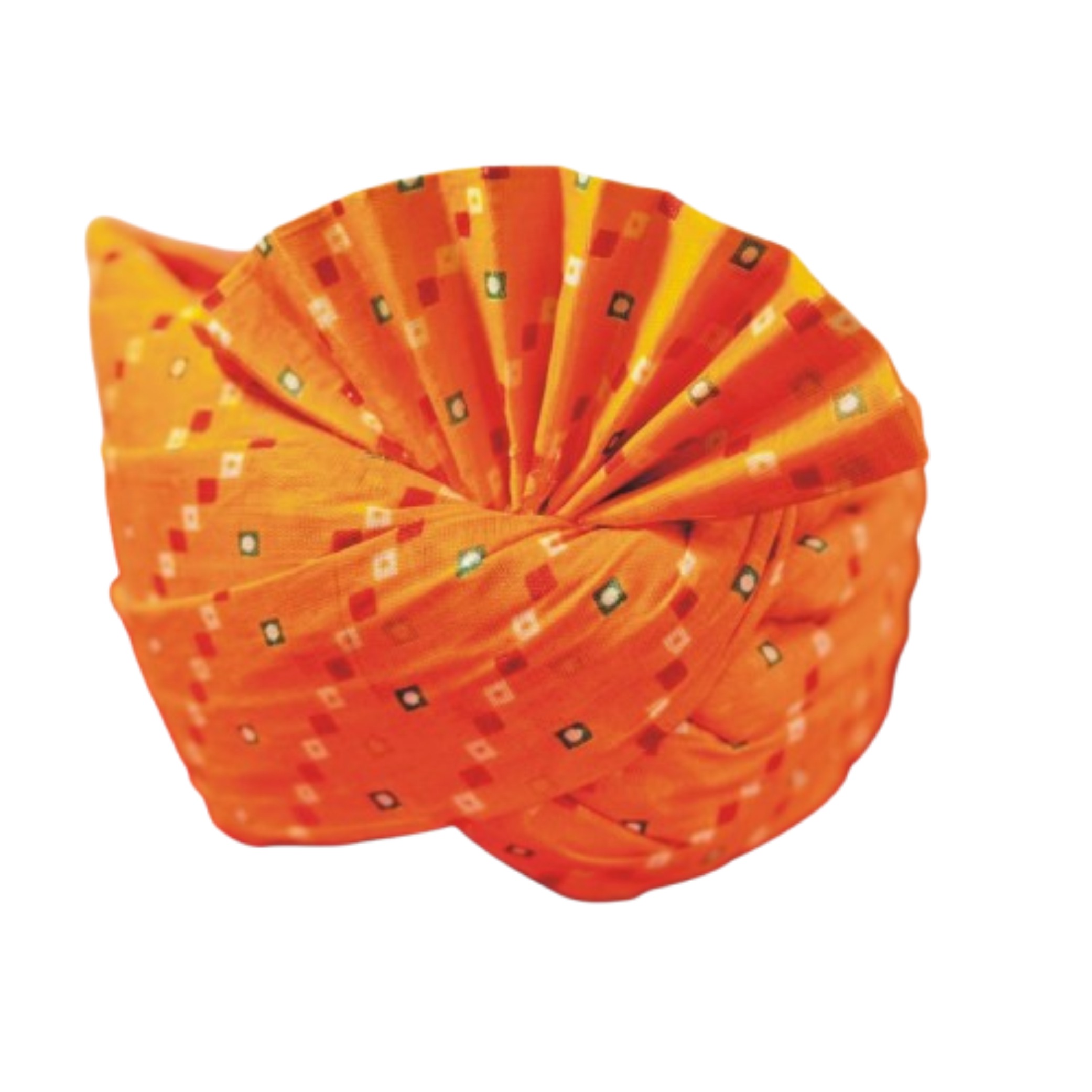 Traditional Bandhani Print Turban, Orange Cotton Headwrap with Square Pattern, Wedding Pagri