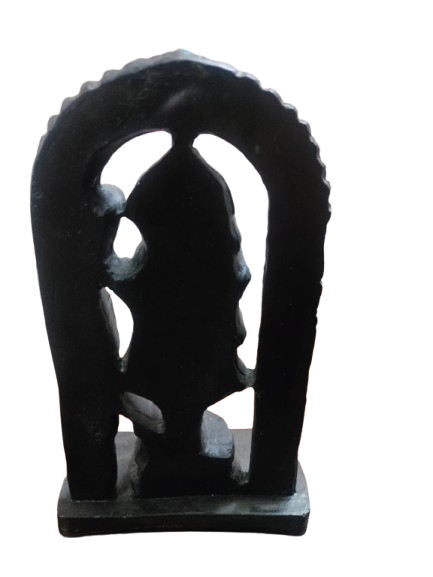 Ram Chandra Religious Statue with Bow and Arrow, Black Resin Decorative Figurine with Arch Frame