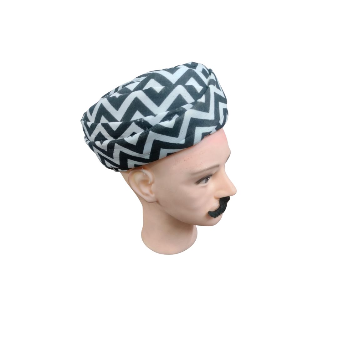 DEHATIBAZAR | Chevron Print Cotton Pagdi | Black and White Pattern | Traditional Headwear